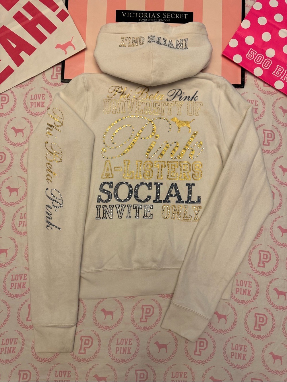 VS PINK VINTAGE Y2K ZIP UP HOODIE SWEATSHIRT LIMITED EDITION A-LISTERS BLING HTF